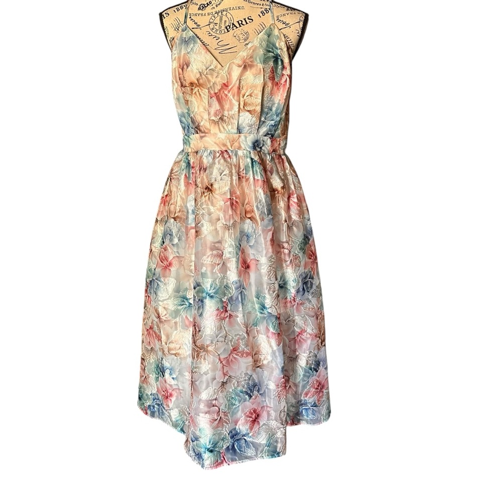 Lulus Floral High Low Midi Dress Cottagecore Garden Party Graduation Prom L NWT